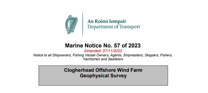 Marine Notice Publication for Nearshore Geophysical Survey Works